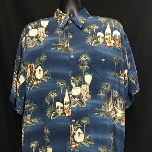 Mens XL Pierre Cardin Hawaiian Shirt. Blues W Tropical Drinks Palm